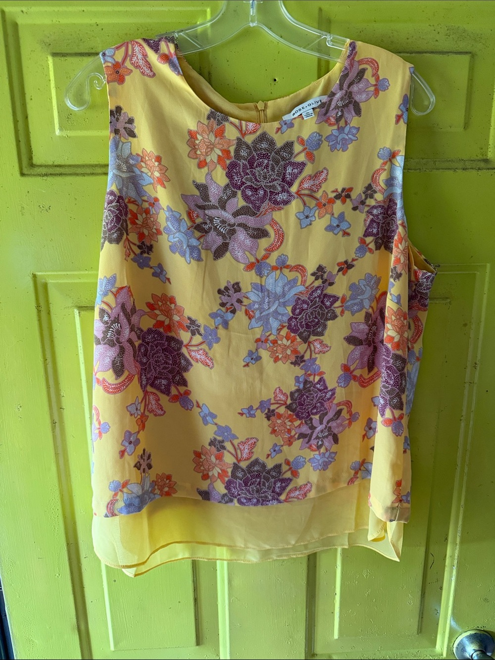 Rose & Olive Yellow Floral Sleeveless Chiffon Layered Blouse